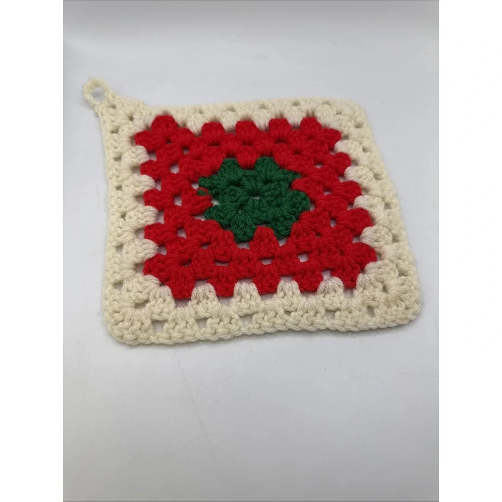 Vintage Christmas Lot of 2 Crocheted Pot Holders MCM  Grandmacore‎ Kitschy